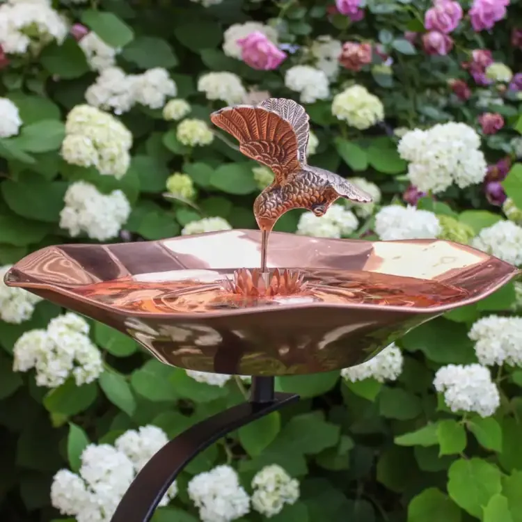 Hummingbird Birdbath Bowl Polished Copper-Plated Finish