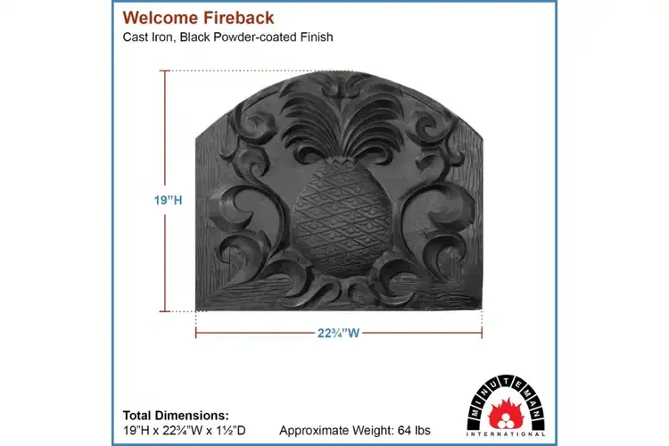 Welcome Fireback – Cast Iron Fireplace Back with Pineapple Design Specifications