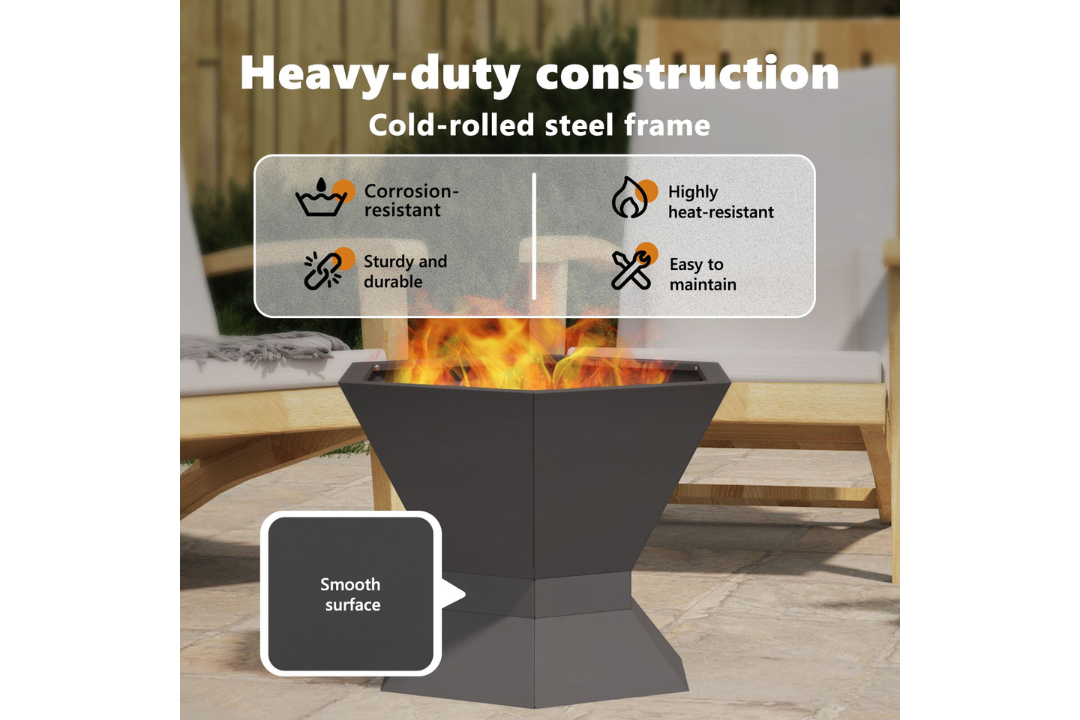 Heavy-Duty Hexagonal Black Fire Pit 50 x 50 x 40 cm Cold-Rolled Steel