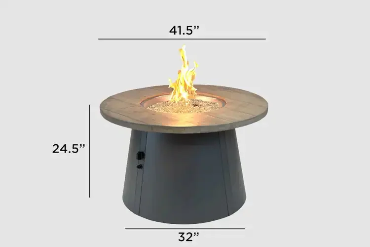 Cirvalo Smokey Oak 42" Round Gas Fire Pit Table Dimension