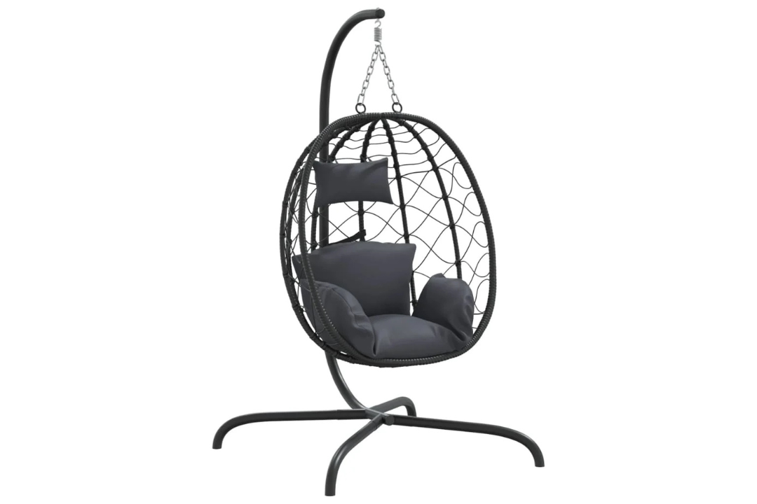 Hanging Egg Chair with Cushion Anthracite Poly Rattan & Steel Frame