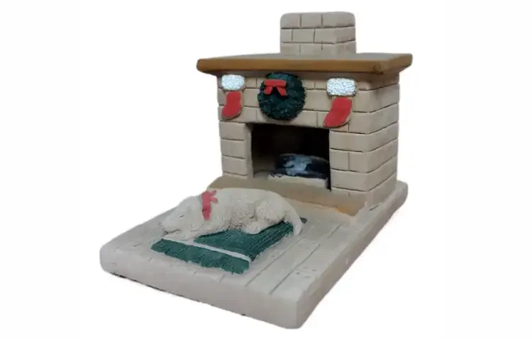 Holiday Country Hearth with Grey Puppy | Incense Burner