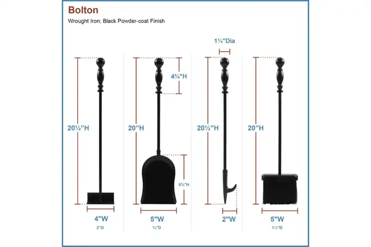 Bolton Mini Tool Set – 24" Cast & Wrought Iron Fireplace Tools Detailed Information