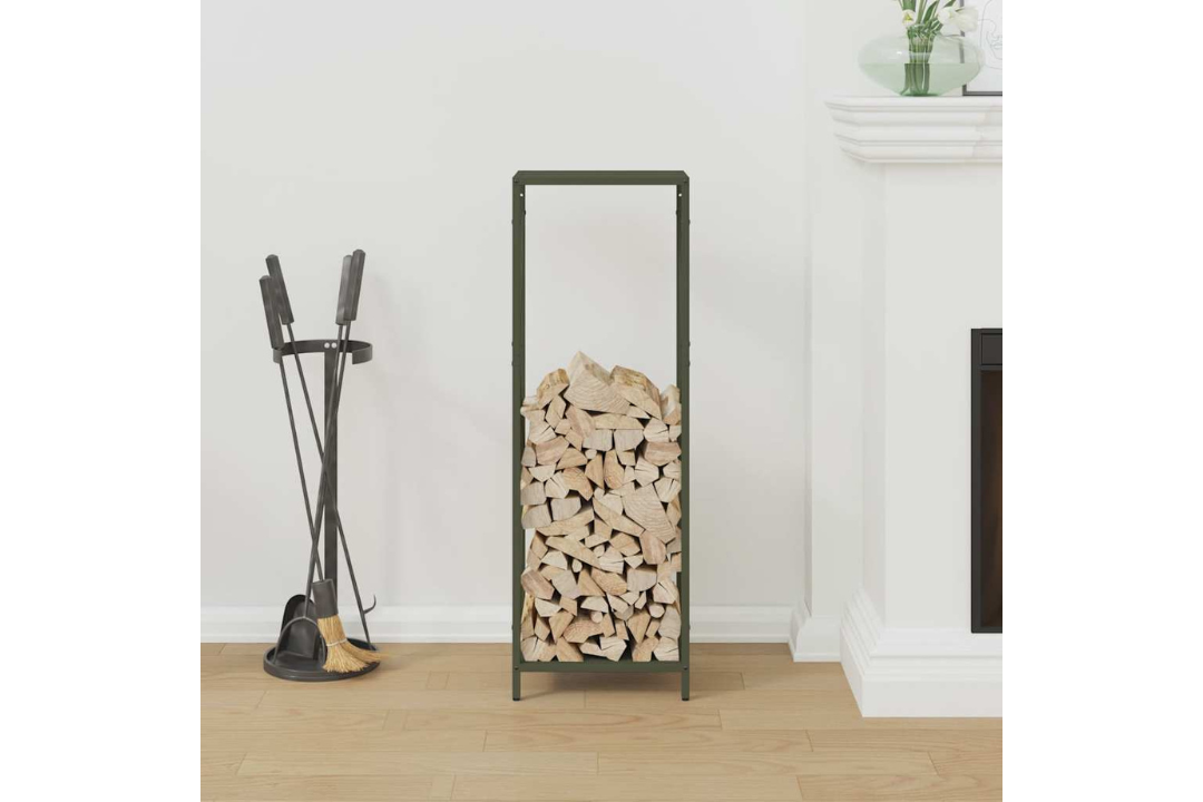 High-Quality Firewood Rack 34 x 25 x 100 cm in Olive Green Made of Cold-Rolled Steel