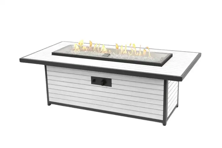 Kenwood and Brooks White 61" Linear Chat Height Gas Fire Pit Table