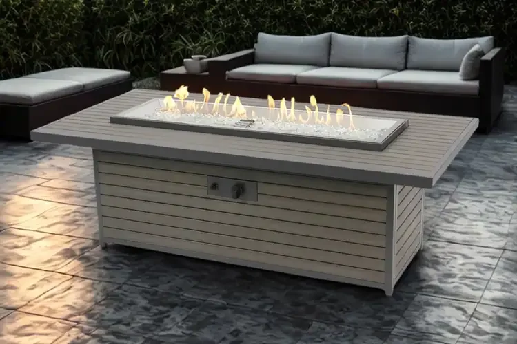 Kenwood and Brooks Taupe 61" Linear Chat Height Gas Fire Pit Table
