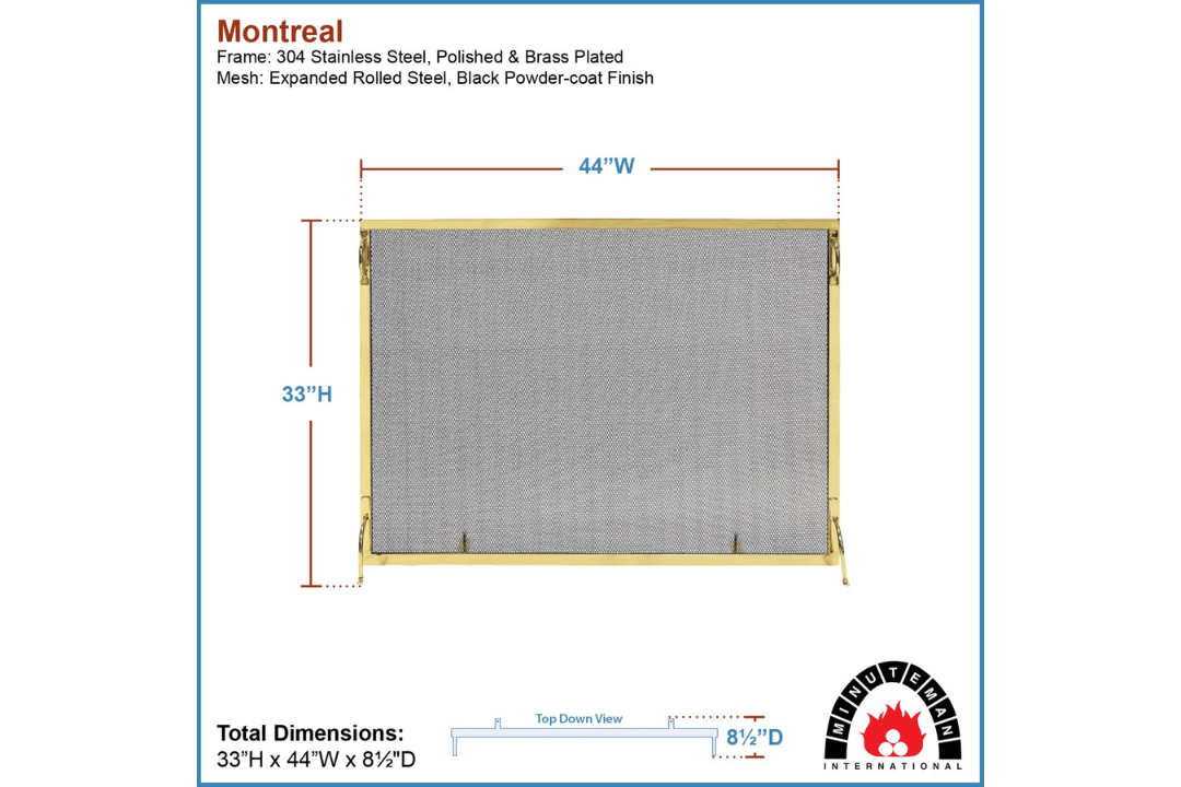 Montreal Fireplace Screens – Polished Brass in 44” x 33” Specifications