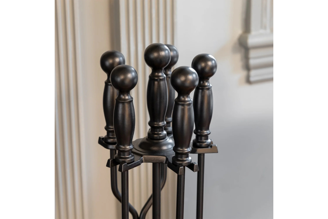 Acton Fireplace Tool Set – 30" Cast & Wrought Iron with Stand Handle Details