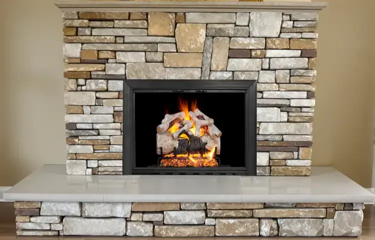 Savannah Masonry Fireplace Glass Door In Textured Black Finish Room Setting