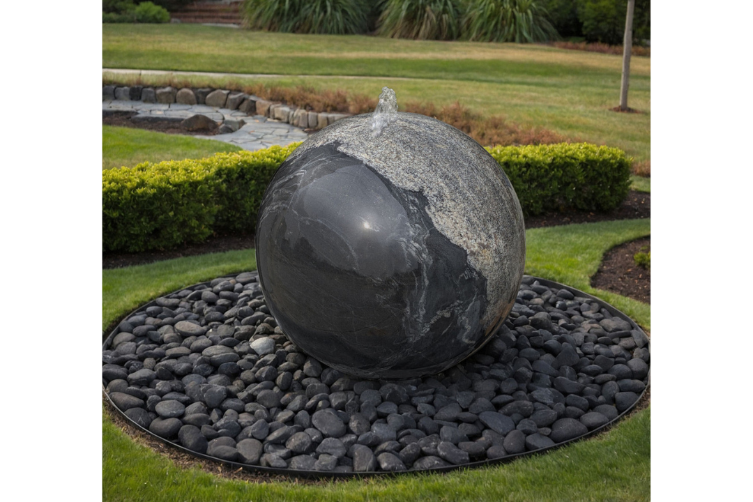30" Black Flower Granite Sphere Fountain