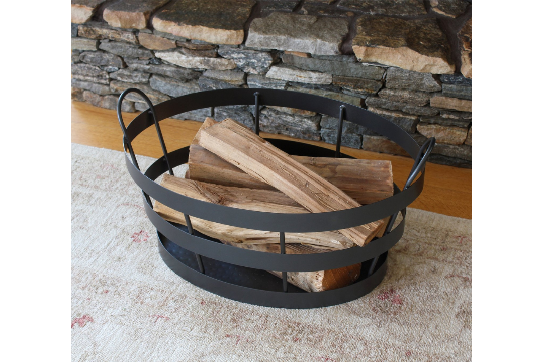Shaker Log Bin in Graphite Powder Coated Finish Made from Wrought Iron