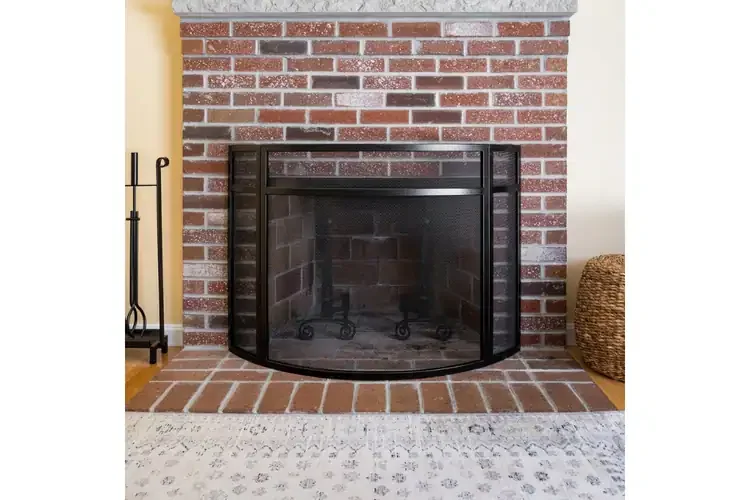 Panelled Curved Fireplace Screen – Black Wrought Iron, 3-Panel Design