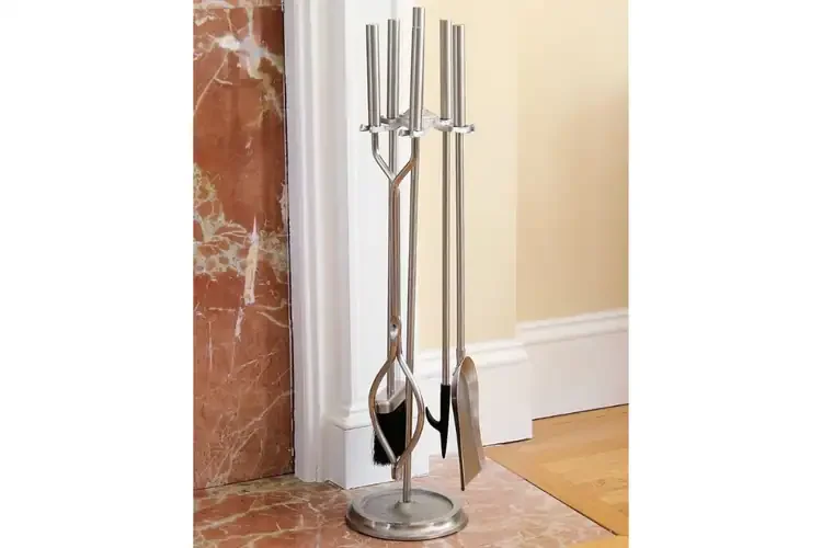 Neoclassic Fireplace Tool Set in Brushed Nickel