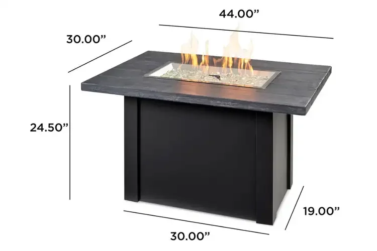 Havenwood 44" Luverne Black Rectangular Gas Fire Pit Table Dimension