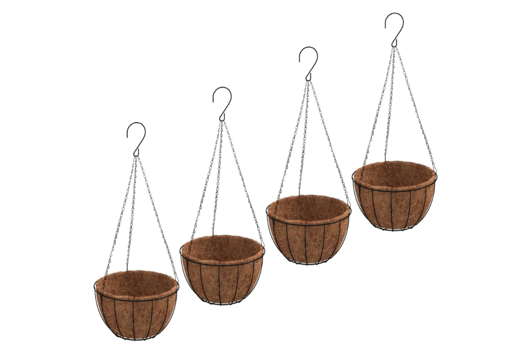 Hanging Planters 4 pcs with Coco Fibre Liners Black Steel Ø30x52 cm