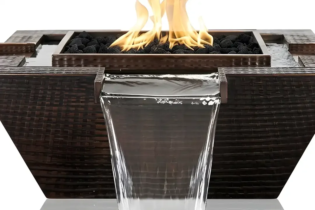 The Outdoor Plus 30" Maya Fire & Water Bowl – Copper 4-Way Spill