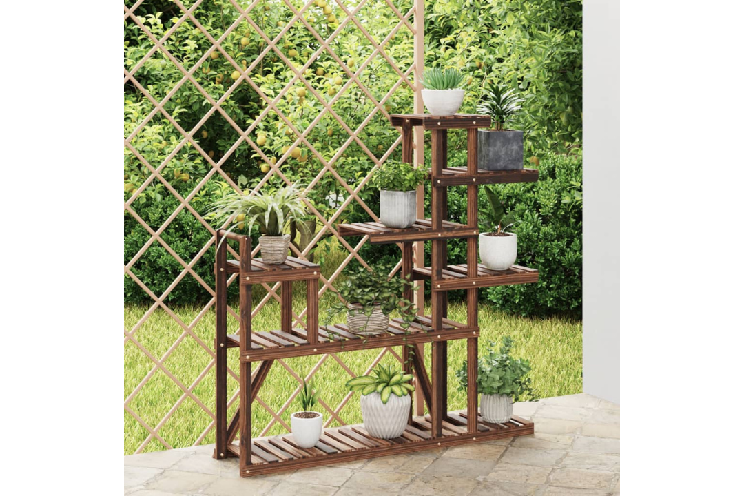 Solid Wood Fir Flower Stand 110 x 25 x 111 cm in Carbonized Brown