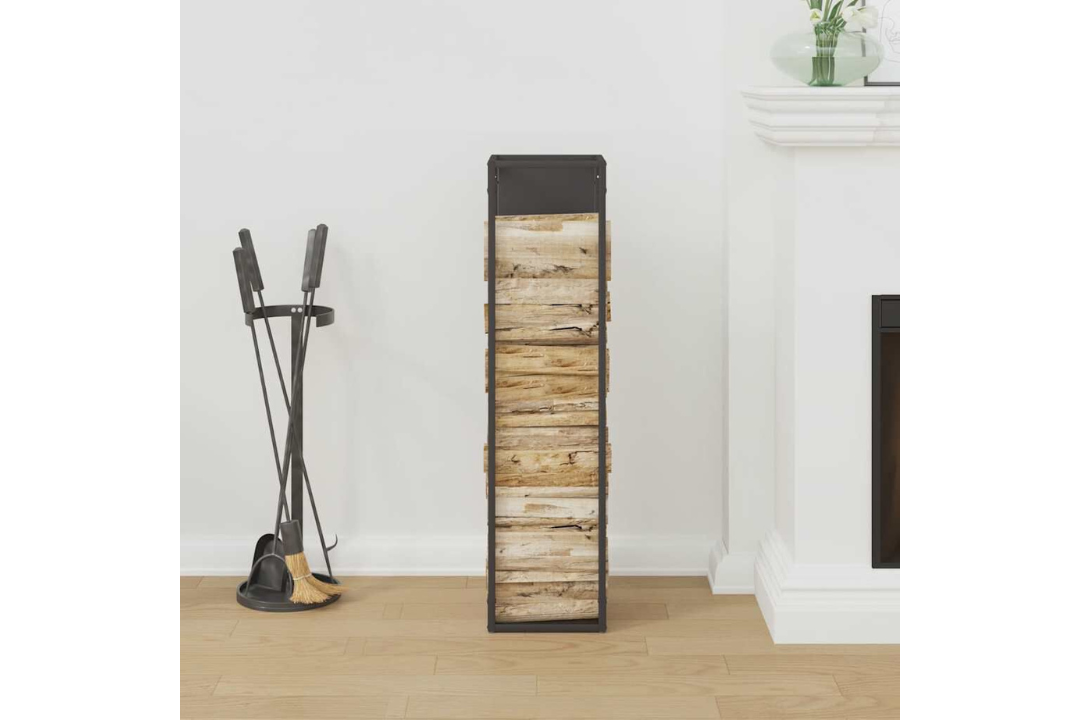 High-Quality Firewood Rack 25 x 25 x 100 cm in Black Made of Cold-Rolled Steel
