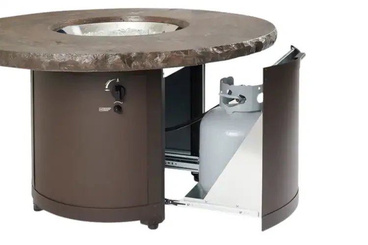 Beacon Marbleized Noche 48" Round Gas Fire Pit Table Access Door