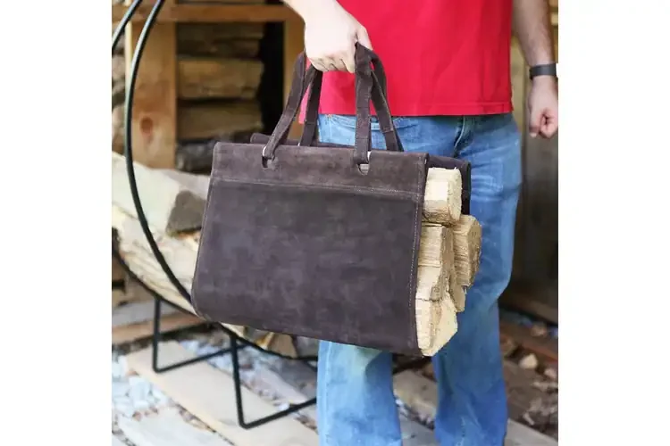 Compact Suede Log Carrier – Dark Brown