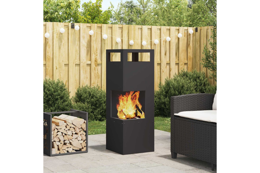 Square Steel Fire Pit 35 x 35 x 100 cm in Black Cold-Rolled Steel