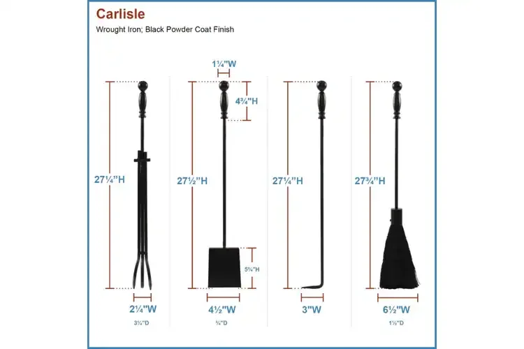 Carlisle Fireplace Tool Set in All Black Tools Set Details