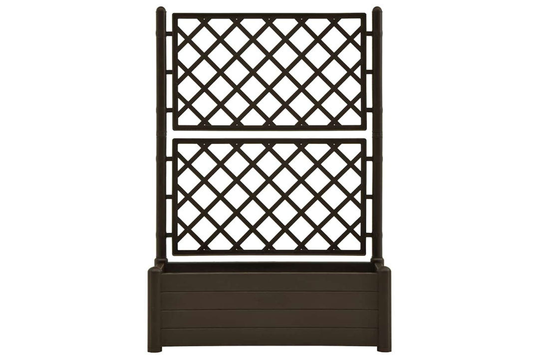 Garden Planter with Trellis PP Mocha The frost-resistant and UV-resistant material makes this mocha planter a reliable choice for year-round outdoor vibes.