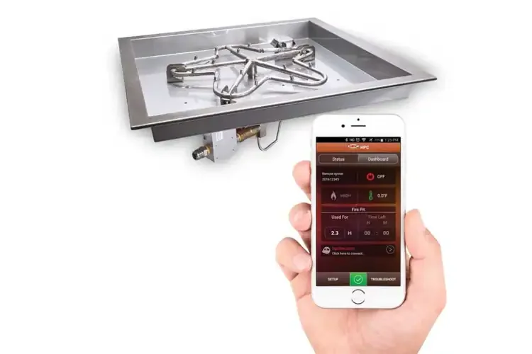 HPC Square Bowl Fire Pit Insert Electronic Ignition High Low Bluetooth App Torpedo Burner