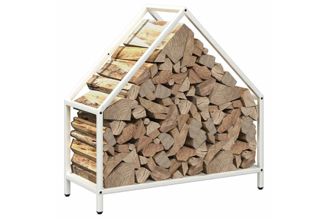 Heavy-Duty Firewood Rack 60 x 25 x 60 cm in White Made of Cold-Rolled Steel