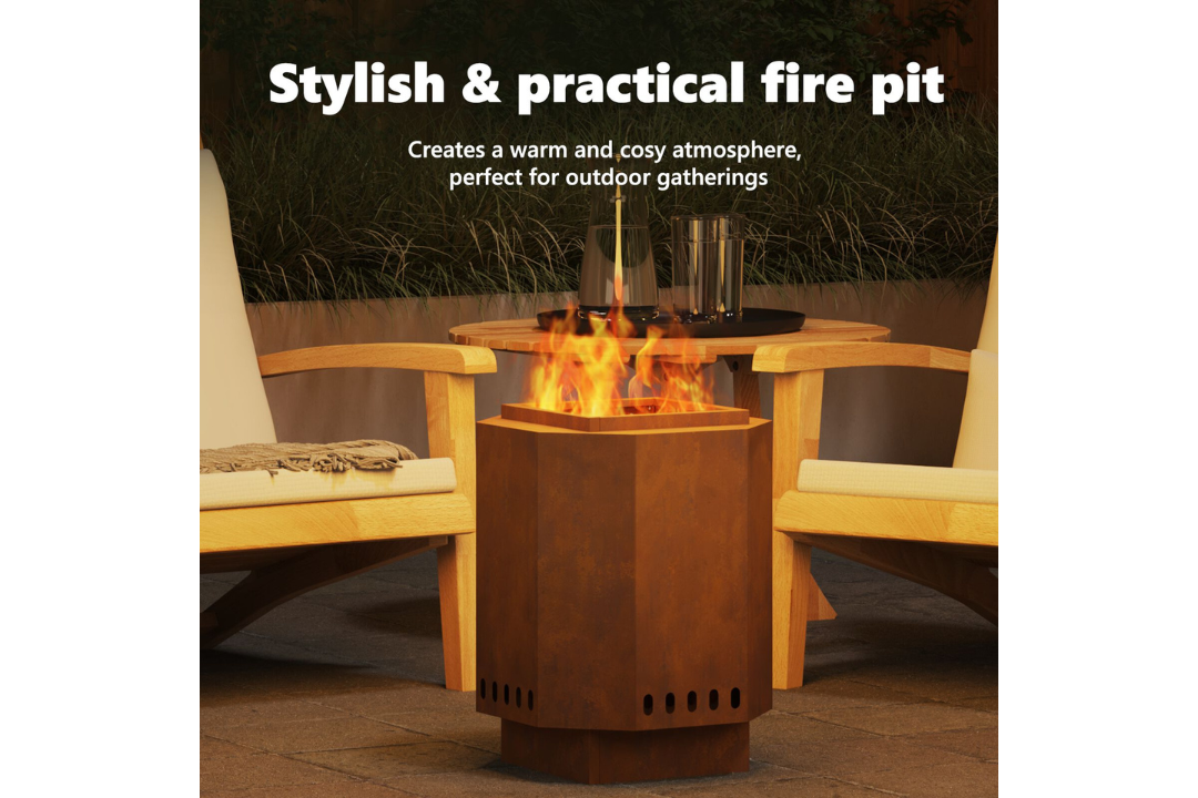 Stylish and Practical Smokeless Fire Pit 38 x 38 x 51 cm Weathering Steel in Rusty Brown