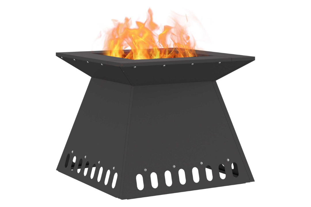 Modern Square Wood-Burning Fire Pit 48x48x40 cm in Black Made of Cold-rolled Steel