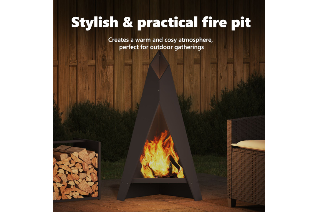 Stylish and Practical Fire Pit Pyramid 58 x 36 x 100 cm in Black Cold-Rolled Steel