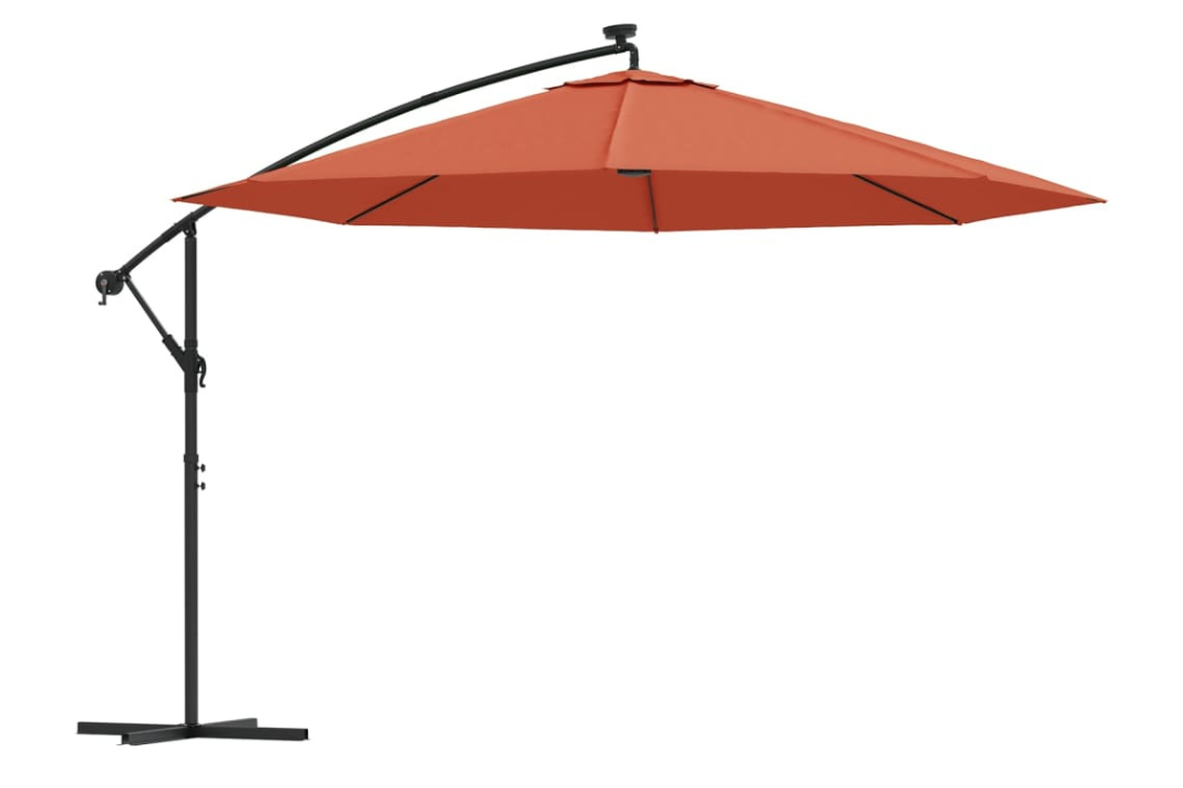 Cantilever Garden Parasol with LED Lights and Metal Pole 350 cm in Terracotta