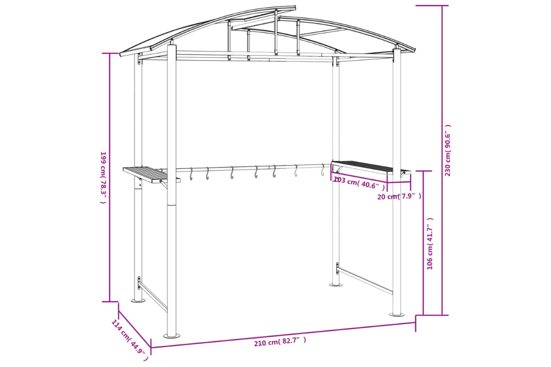 BBQ Gazebo with Side Shelves Anthracite Steel Specifications