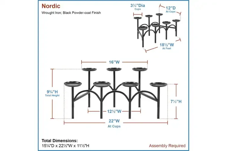 Nordic Hearth Candelabra – Black Wrought Iron Candle Holder Specifications
