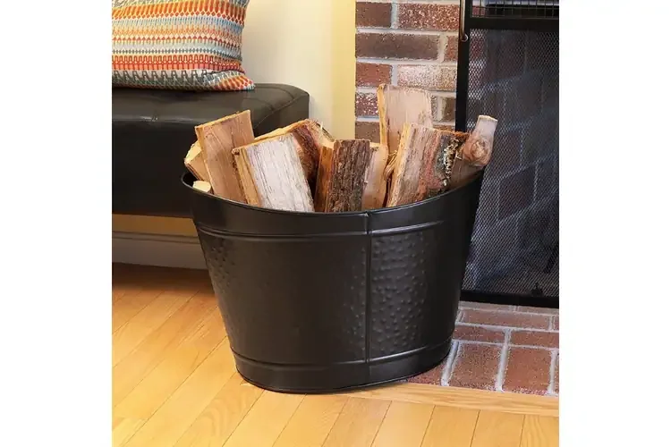 Black Bin – Galvanized Steel Firewood Holder with Black Hammered Finish