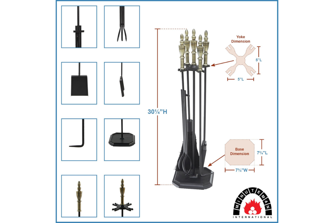 Westford Fireplace Tool Set in Black & Antique Brass Specifications