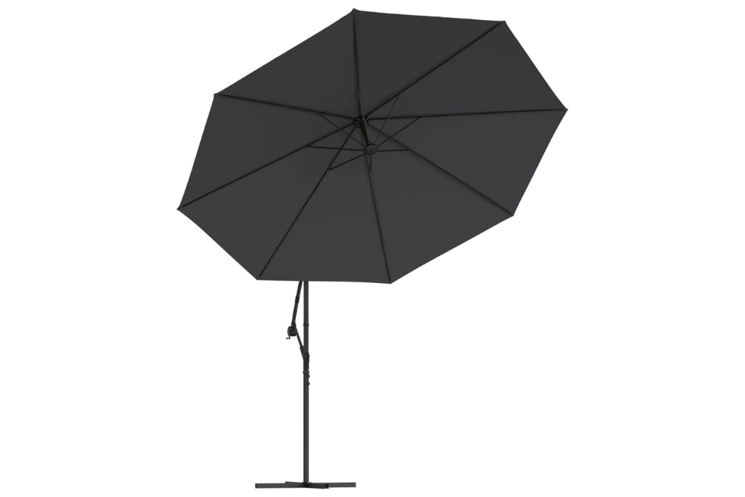 Cantilever Garden Parasol with LED Lights and Metal Pole 350 cm in Black With 8 Reinforced Steel Ribs