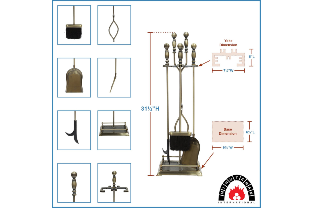Oxford Fireplace Tool Set in Antique Brass Specifications
