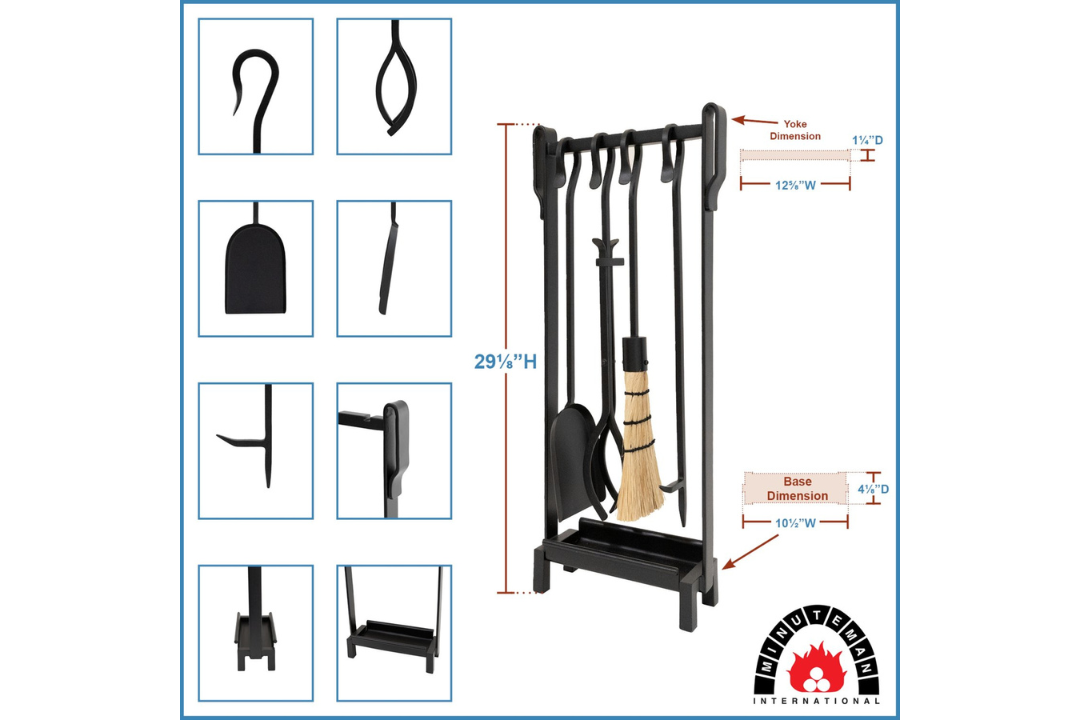 Shepherd's Hook Inline Fireplace Tool Set – Wrought Iron with Ash Pan Specifications