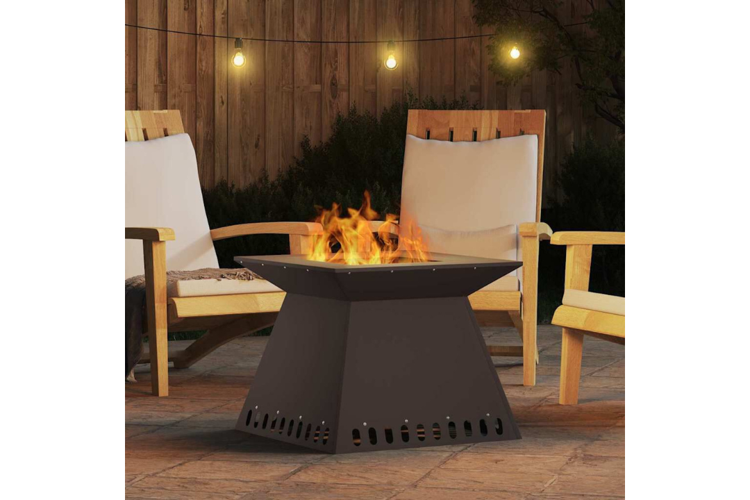 Fire Pit 60 x 60 x 50 cm in Black Cold-Rolled Steel At Night