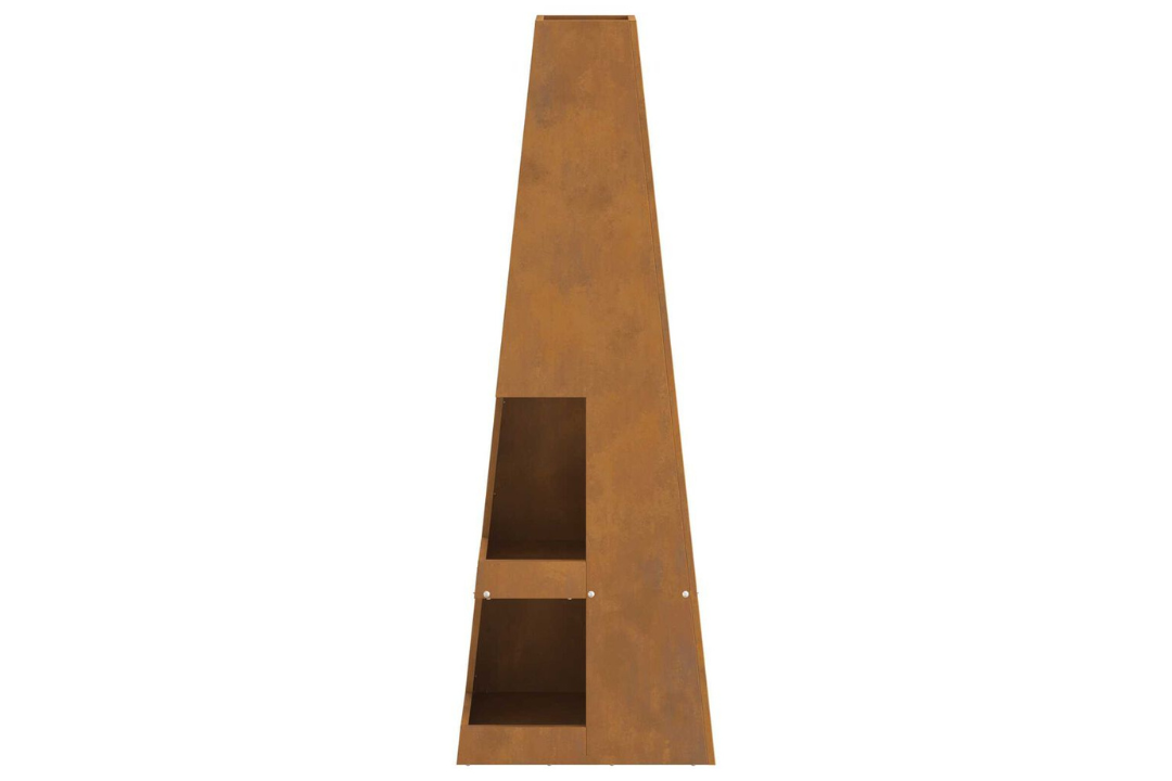 Sleek Fire Pit with Log Storage 35 x 35 x 100 cm in Rusty Brown Weathering Steel