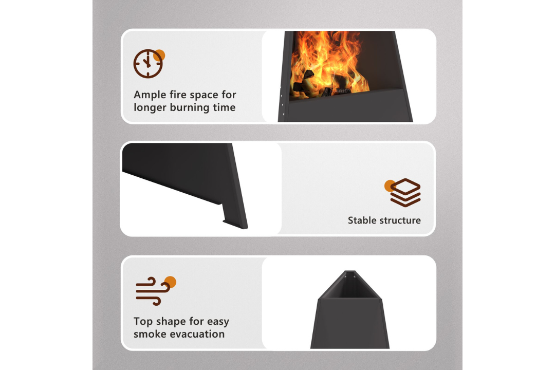 Fire Pit Pyramid 50 x 45 x 95 cm Steel in Black Cold-Rolled Steel Features
