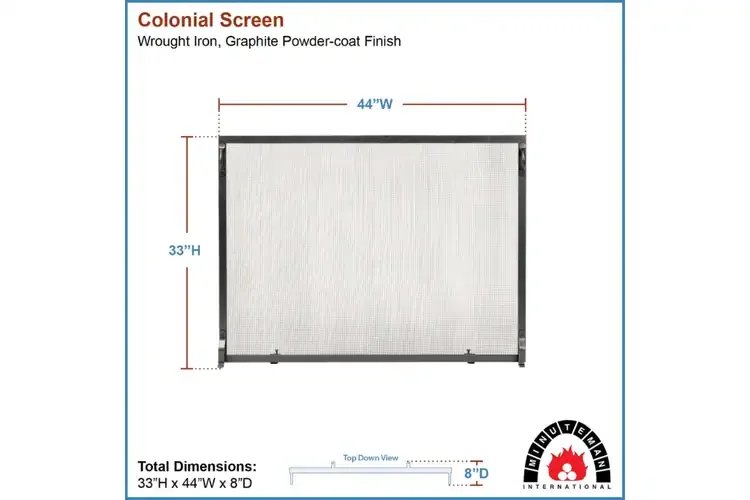 Colonial Flat Fireplace Screens – Wrought Iron, Graphite Finish in 44 x 33 Specifications