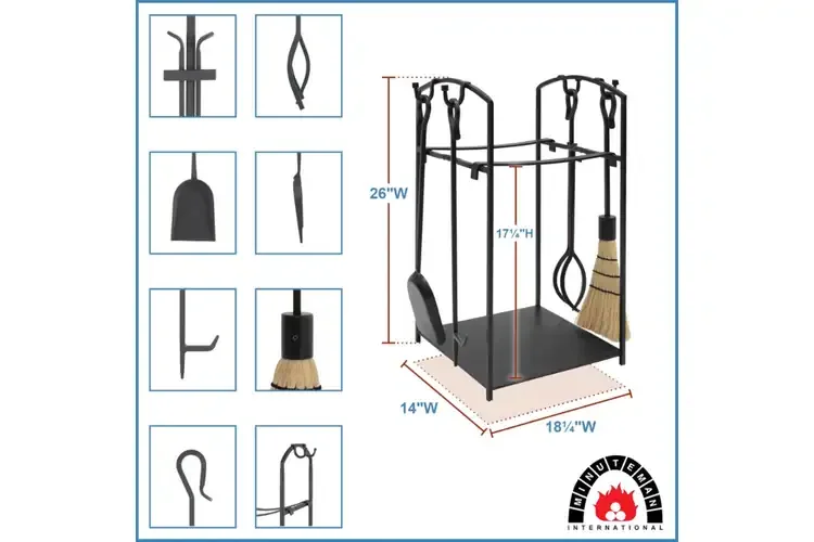 26 Inch Mission Style Fireplace Wood Holder with Tools – Wrought Iron Firewood Rack Specifications