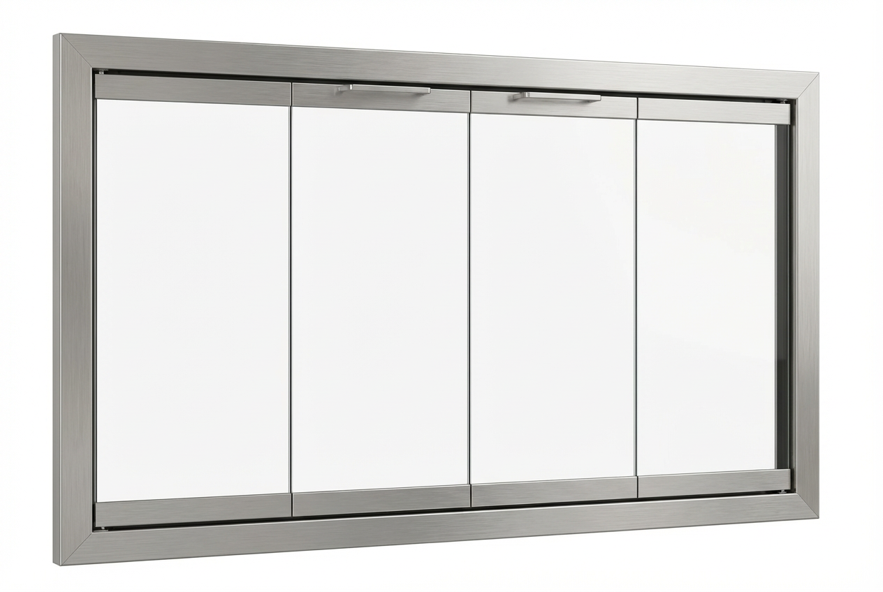 Brushed Satin Nickel Prefab Fireplace Door - Closed Doors