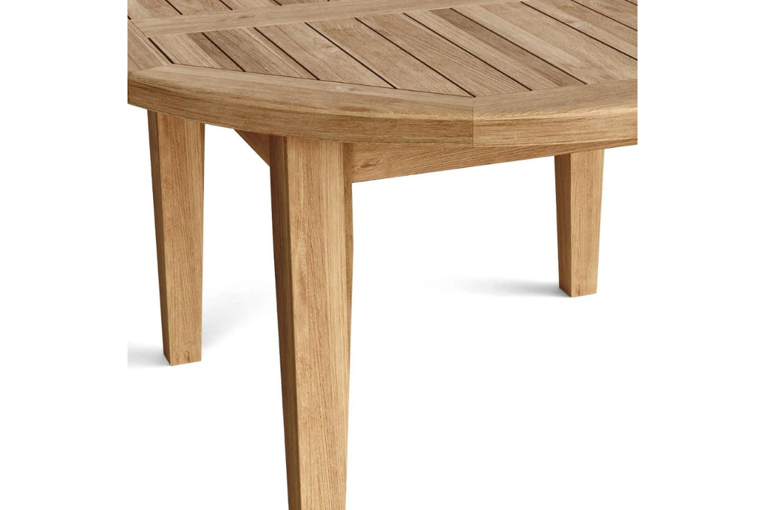 35" Natural Rounded Teak Wood Outdoor Coffee Table – Weather-Resistant Patio Accent with Mortise and Tenon Joint