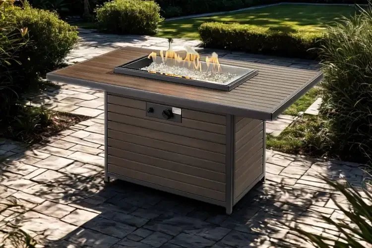 Kenwood and Brooks Taupe Rectangular Chat Height Gas Fire Pit Table