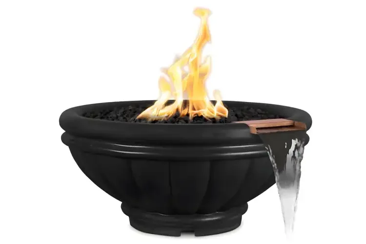 The Outdoor Plus 24" Roma GFRC – Fire & Water Bowl - Black
