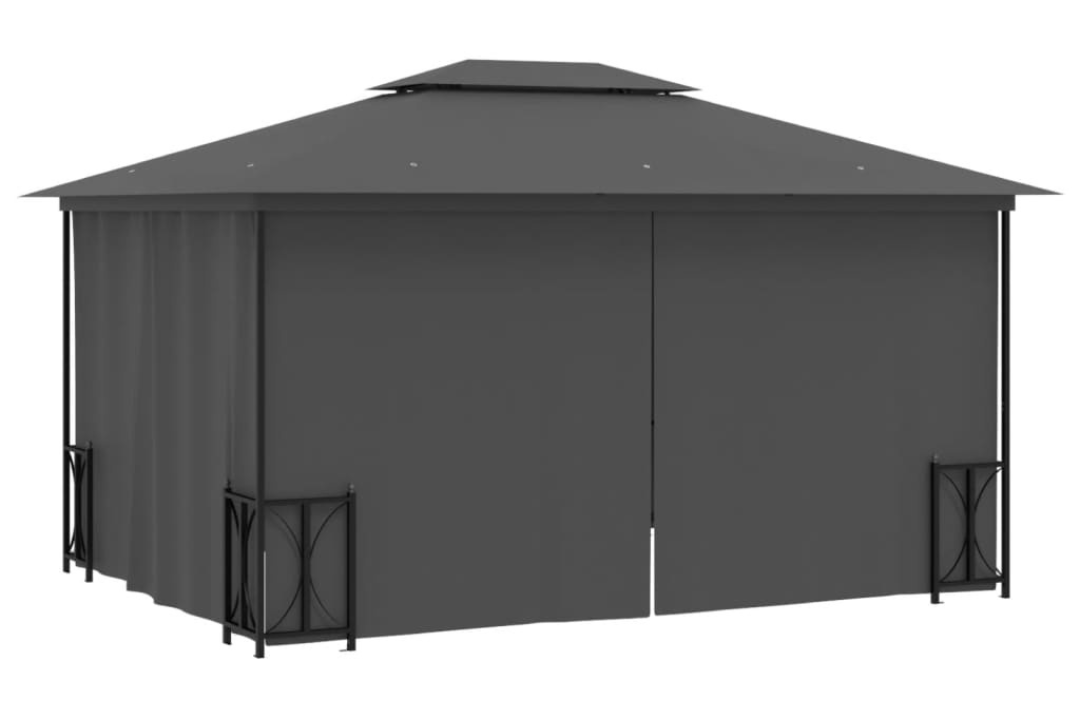 Gazebo with Sidewalls & Double Roofs in Anthracite 3 x 4 m with Removable Side Walls